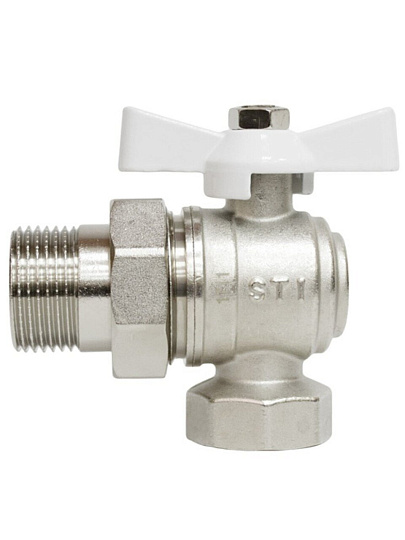 Кран для воды, 1", латунь, угловой, ручка-бабочка, с американкой, STI