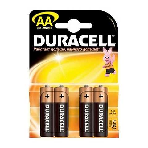 Батарейка Duracell, АА (LR06, LR6), Alkaline Basic, алкалиновая, 1.5 В, блистер, 4 шт, 81480360