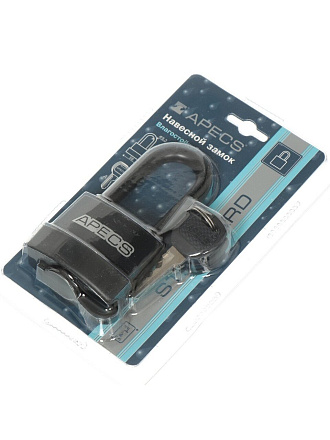 Замок навесной Apecs, PDR-50-55-L, блистер, цилиндровый, с удлиненной дужкой, 3 ключа