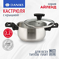 Кастрюля нержавеющая сталь, 2.2 л, крышка стекло, Daniks, Айленд, SD-23-18, индукция