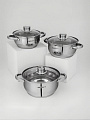Набор посуды нержавеющая сталь, 6 предметов, кастрюли 1.6, 2.2, 3.2 л, индукция, Катунь, Гретта, KT04-A - фото 6