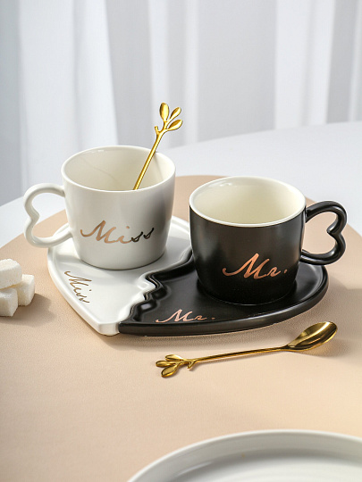 Набор чайный керамика, 6 предметов, на 2 персоны, 180 мл, в ассортименте, Мистер и миссис, B010420