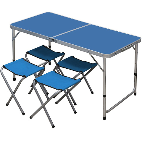 Стол складной металл, прямоугольный, 120х60х68.5 см, столешница МДФ, синий, YTFT013, 4 стула