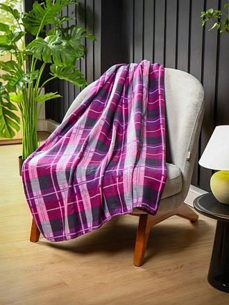Плед 1.5-спальный, 130х170 см, флис, 100% полиэстер, Silvano, Клетка, пудрово-розовый, AI-0104015