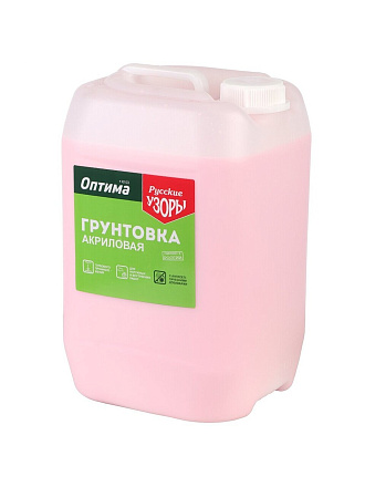 Грунтовка водно-дисперсионная, акриловая, Русские узоры, Оптима R103, глубокого проникновения, для внутренних и наружных работ, 10 л