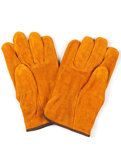 Перчатки-краги спилковые, без рисунка, желтая основа, укороченные, 25 см, Профессионал