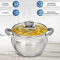 Кастрюля нержавеющая сталь, 2.9 л, с крышкой, крышка стекло, Daniks, Модерн серый, SD-18N, индукция - фото 25