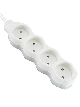 Удлинитель бытовой 4 гнезда, 1.5 м, ПВС, 2х0.75 мм², без заземления, 10 А, 250 В, с защитными шторками, бело-серый, TDM Electric, Люкс УЛ4, SQ1303-0226