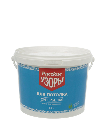 Краска водно-дисперсионная, Русские узоры, для потолков, матовая, супербелая, 2.7 кг
