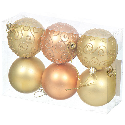 Елочный шар М-340376, 6 шт, розовый/золотой, 6 см, пластик, JC-8586