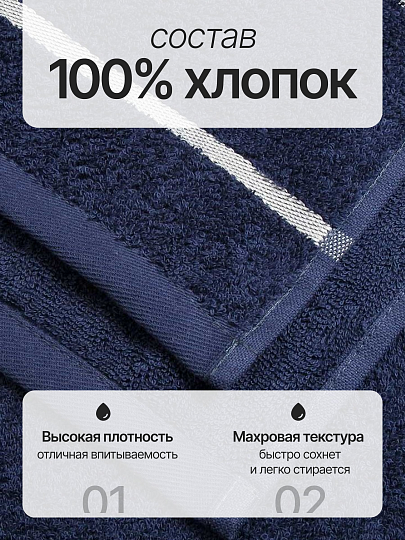 Полотенце банное 70х140 см, 100% хлопок, 420 г/м2, Азия, Silvano, синее, Узбекистан