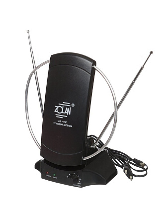 Антенна телевизионная комнатная, UNF,VHF,FM, 1.3 м, цифровое тв, Zolan, ColorTB/FB-029