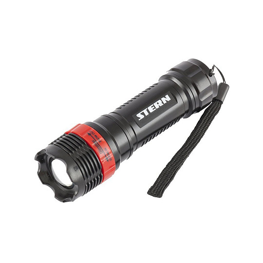 Фонарь бытовой, пластиковый корпус, 1 Вт LED, зум, 3 режима 100%-50%-строб, 3хААА, Stern, 90570