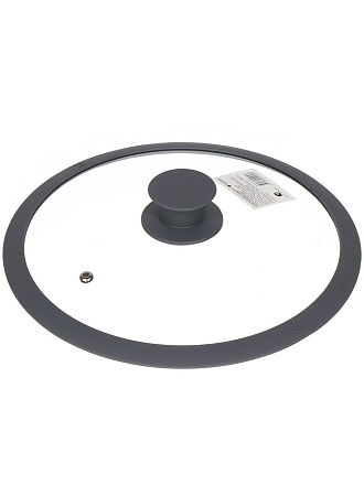 Крышка для посуды стекло, 24 см, Daniks, Мрамор, серая, с силиконовым ободом, HA340-2