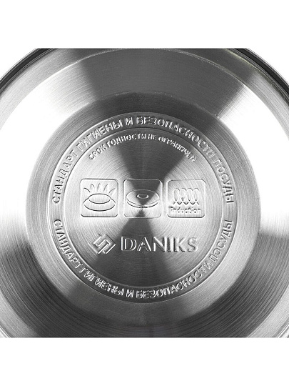 Чайник нержавеющая сталь, 2.8 л, со свистком, зеркальный, ручка с покрытием, нейлон, Daniks, индукция, GS-04003