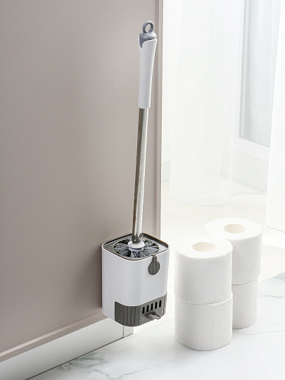 Ерш для туалета напольный, 9х9.5х55 см, выдвижной поддон, пластик, Y4-11243