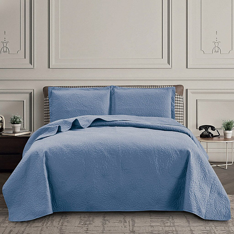 Текстиль для спальни евро, покрывало 230х250 см, 2 наволочки 50х70 см, Silvano, Астра, серо-голубые