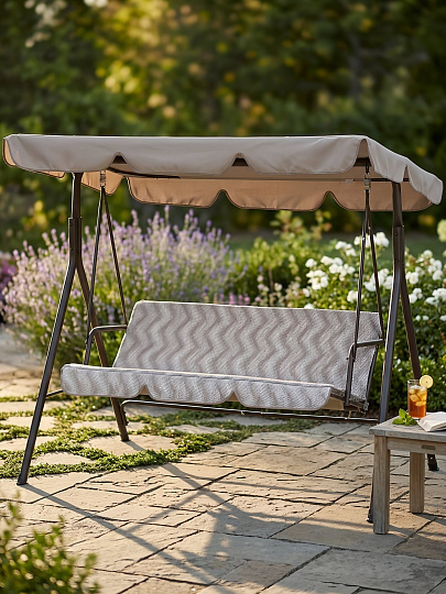 Качели садовые 3-местные, 170х110х153 см, 210 кг, Бежевый Зигзаг, металл, C060045