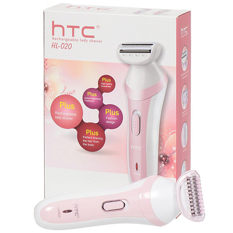 Электробритва женская, аккумуляторная, HTC, 3 Вт, бесшумный мотор, розово-белая, HL-020