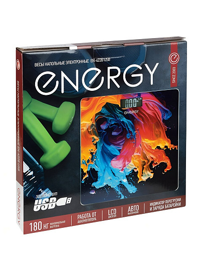 Весы напольные электронные, Energy, EN-422B USB, стекло, до 180 кг, LCD-дисплей, черные