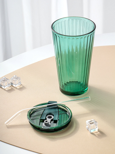 Стакан 450 мл, стекло, Грин, с трубочкой, B060511