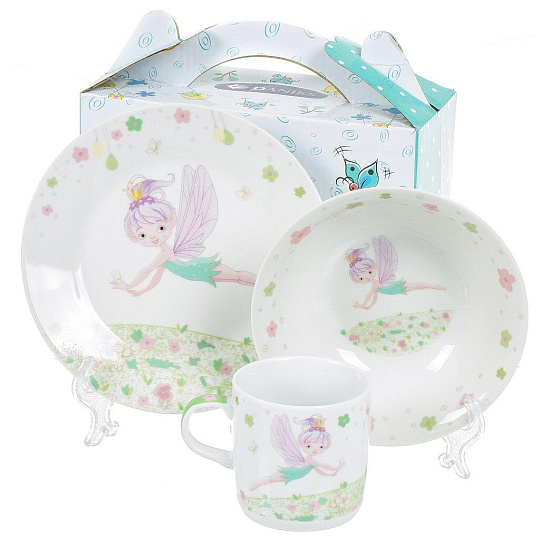 Набор посуды керамика, 3 шт, Феечка, тарелка 17.5см, салатник 15см/350мл, кружка 230мл, Daniks, C644
