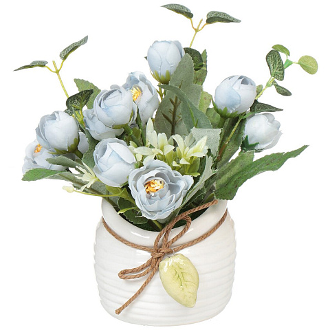 Цветок искусственный декоративный Букет роз, в кашпо, 16 см, голубой, Y6-2055