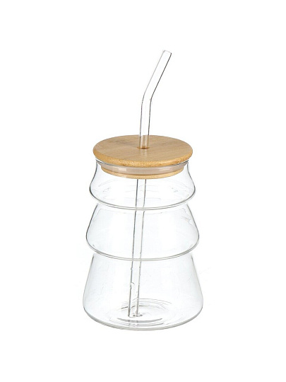 Стакан для напитков 500 мл, стекло, с трубочкой, с крышкой, прозрачный, B060315