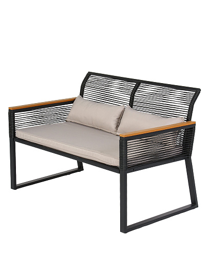 Мебель садовая черная, стол, 83х44х37 см, 2 стула, 1 диван, подушка, 58х71х78 см, 112х71х78 см, C010196