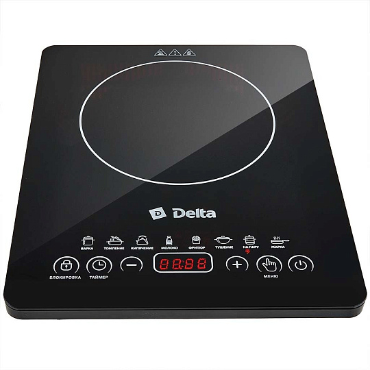 Плита индукционная Delfa, D-302N, 2000 Вт, 1 конфорка, стеклокерамика, сенсорная, переключатель сенсорный, 8 программ, черная