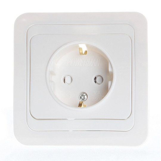 Розетка скрытой установки одноместная Powerman Classic Евро 2028 белая с защитной шторкой