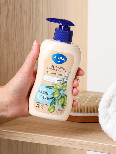 Крем для рук и тела, Aura, Алоэ и олива, 180 мл