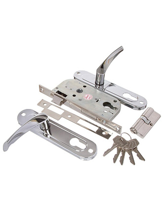 Замок врезной Зенит, ЗВ7-70.4, 00-00007688, ручка в комплекте, цилиндровый, хром