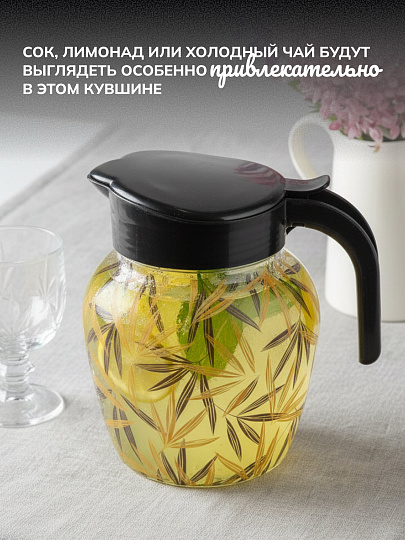 Кувшин стекло, 1.5 л, с крышкой, Бамбук, 107-006, черный
