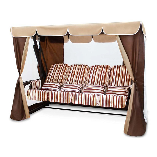 Качели садовые 4-местные, 265х143х174 см, 400 кг, Arno, Элит Люкс+, раскладываются в кровать, с москитной сеткой, шоколадные, 2016-КД-41/Л+, металл