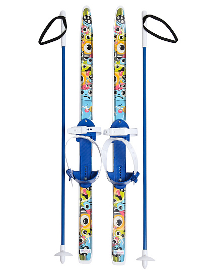 Лыжи для детей, 90 см, с палками, 90 см, универсальное крепление, в сетке, Быстрики, 6742-00