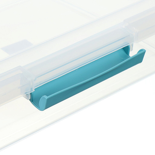 Ящик хозяйственный 5 л, 27.4х37х9.5 см, с крышкой, с защелками, прозрачный, небесный, BranQ, Laconic mini, BQ2511НБСПР