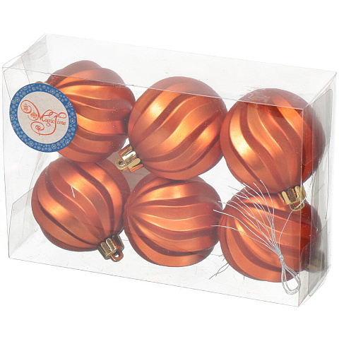 Елочный шар Волны, 6 шт, оранжевый, 6 см, полистирол, 76018