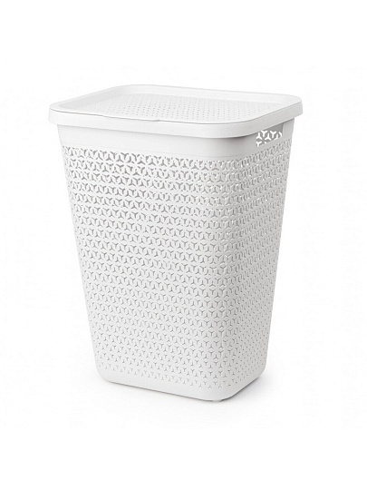Корзина для белья, 55 л, 44х35.5х58.5 см, пластик, белая, с крышкой, Альтернатива, Элемент, М8901