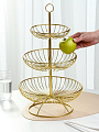 Ваза для фруктов, 3 яруса, металл, на ножке, 30х30х46 см, Y4-7626, золотая - фото 5