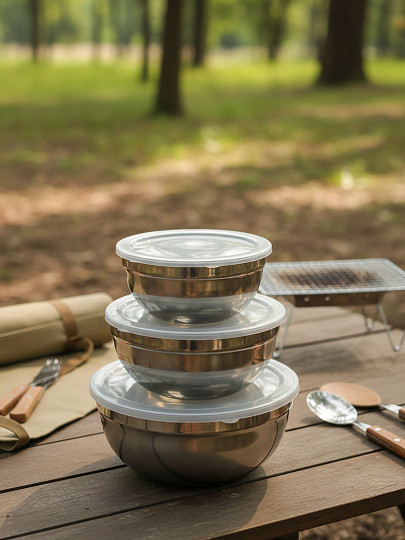 Набор посуды туристический, нержавеющая сталь, 3 предмета, 800 мл, 1160 мл, 1600 мл, B020209