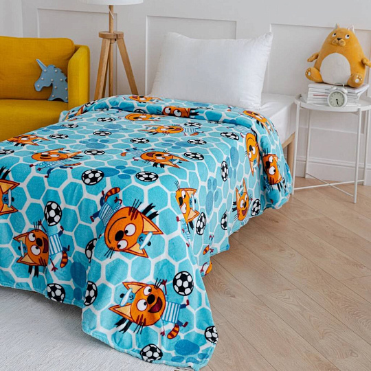 Плед детский 150х100 см, 100% полиэстер, Павлинка, Три кота Коржик, голубой, P0010020221