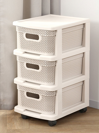 Комод 3 ящика, Ajur, 30х37х56.3 см, белое облако, плетеный, KL379522048, Keeplex