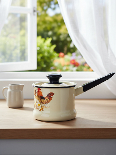 Ковш сталь, эмал, 1 л, сталь ручка, индукц, Керчь, Подворье, 90204-072/4, слоновая