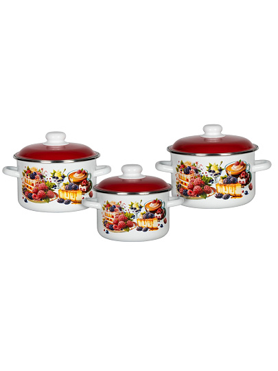 Набор посуды эмалированная сталь, 3 предмета, кастрюли 2, 3, 4 л, индукция, СтальЭмаль, Чизкейк, 6KB021M