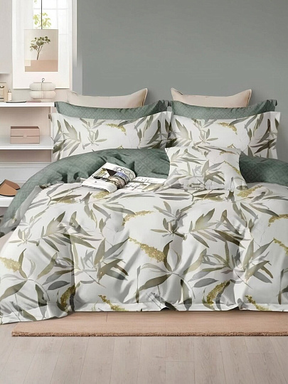 Постельное белье евро, простыня 220х240 см, 2 наволочки 70х70 см, 2 наволочки 50х70 см, пододеяльник 200х220 см, Silvano, поплин, Растения 31/014-PCE/SL