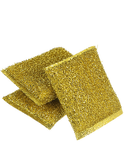 Губка для посуды 3 шт, Золото, поролон, абразивная фибра, Аквамаг, МГП-003, золотистая