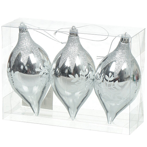 Елочный шар 3 шт, серебро, 12.5 см, пластик, SY18CBB-270