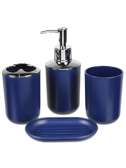 Набор для ванной 6 предметов, синий, пластик, урна, дозатор, ершик, подставка для зубных щеток, мыльница, стакан, T2022-7068