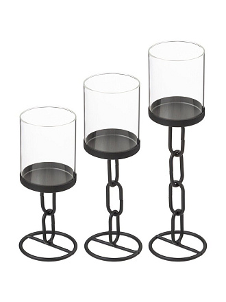 Набор из 3-х подсвечников металл, стекло, 11.2/15.3/19.8 см, Bronco, 120-206